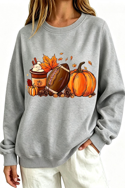 Women Fall Clothing Pumpkin Football Coffee Sweatshirt