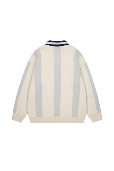 Men's Fall Clothing Vertical-Stripe Colorblock Polo Sweater