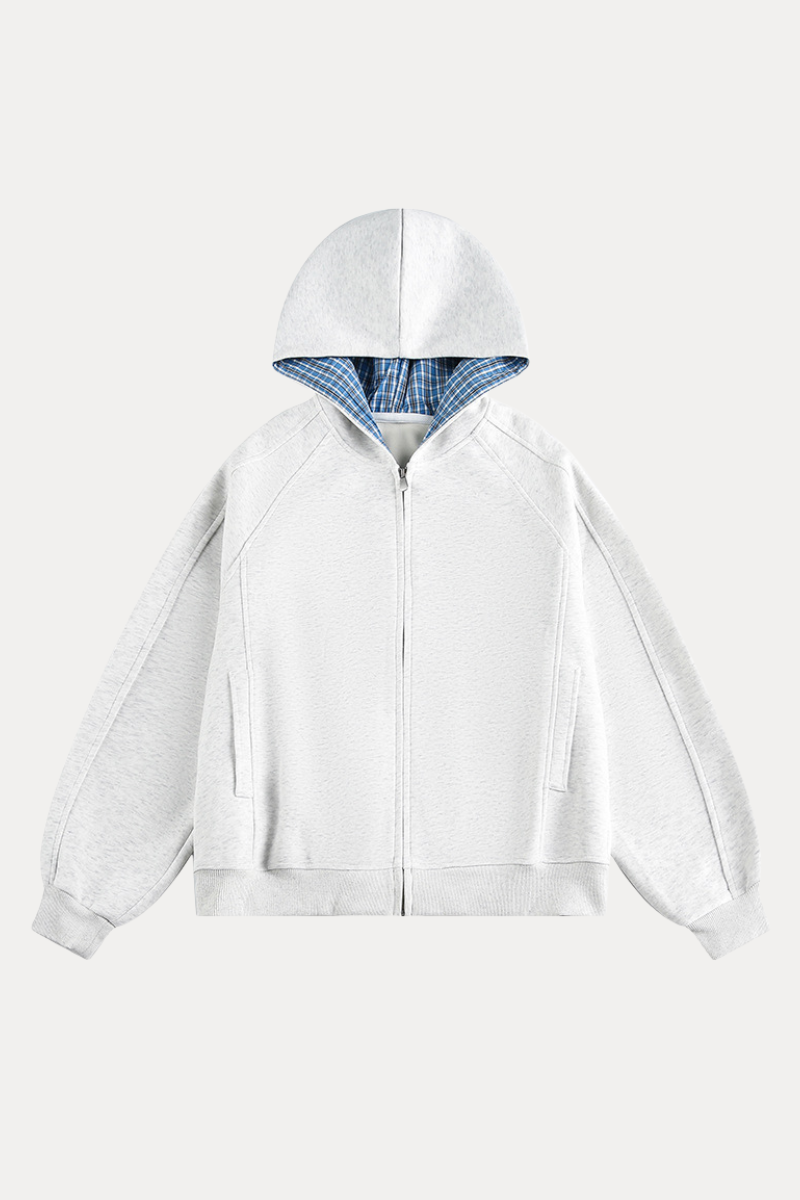 Unisex Fall Plaid Zip Hoodie American Retro Loose