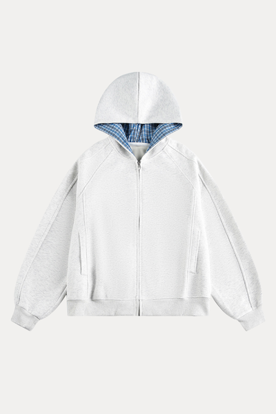 Unisex Fall Plaid Zip Hoodie American Retro Loose