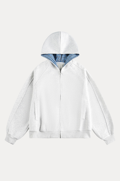 Unisex Fall Plaid Zip Hoodie American Retro Loose