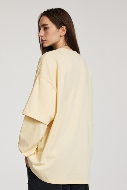 Women's Spring Summer 305g Cotton Mock Layer Long Sleeve