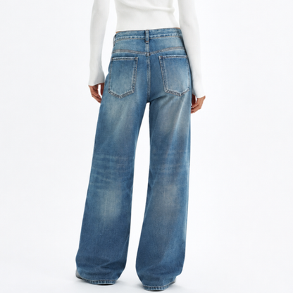 Women's Vintage Wash High Waist Straight Leg Jeans