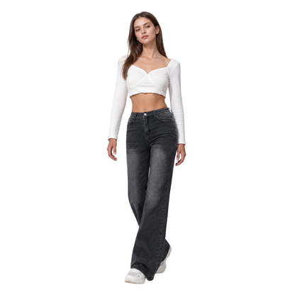 Women's Vintage Wash Stretch Straight Leg Jeans