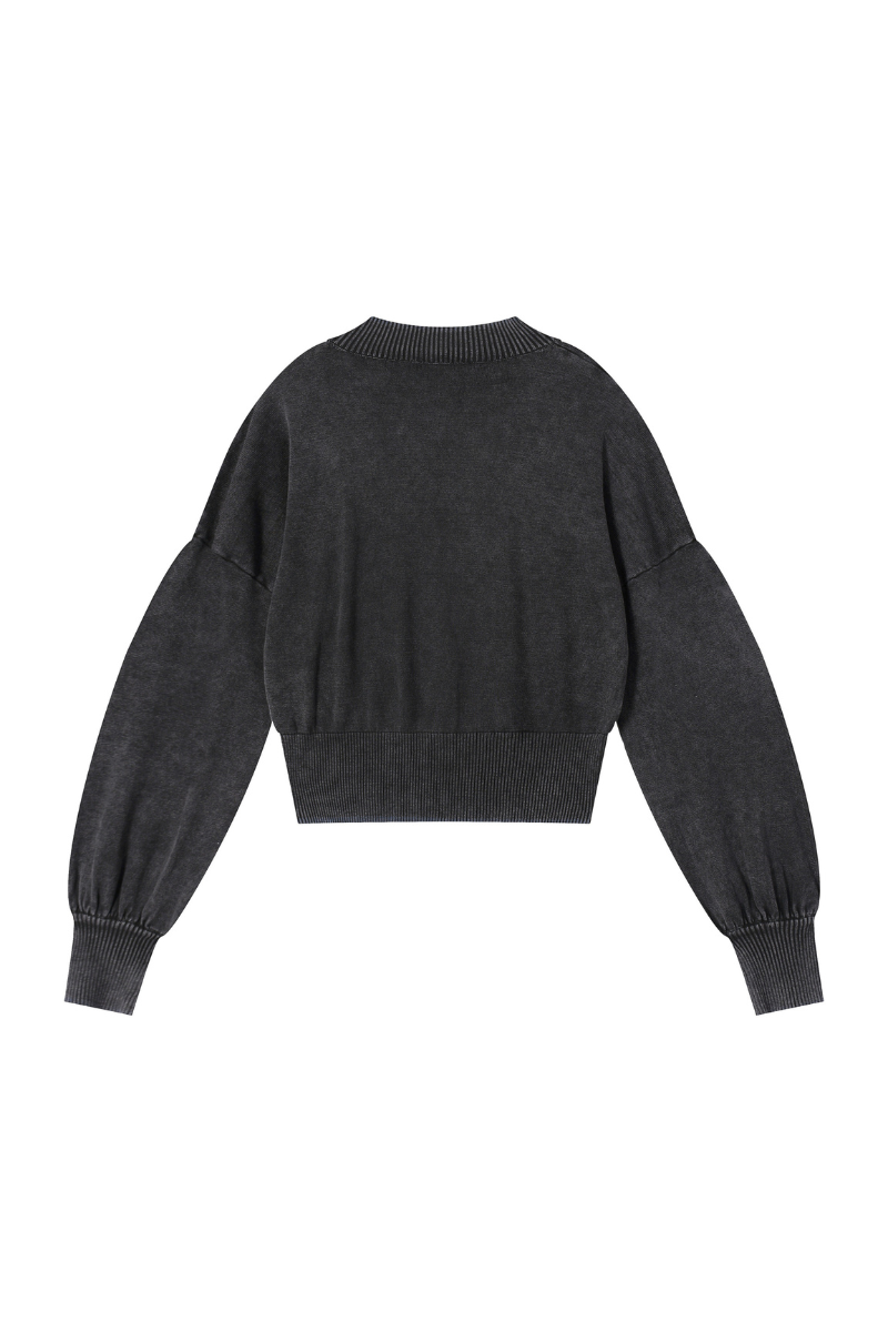 Women Fall Clothing Snow Washed Balloon Sleeve Knit Sweater