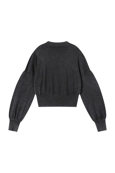 Women Fall Clothing Snow Washed Balloon Sleeve Knit Sweater