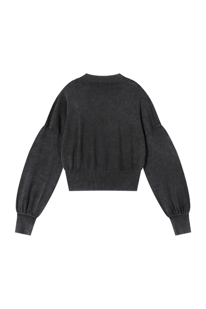 Women Fall Clothing Snow Washed Balloon Sleeve Knit Sweater