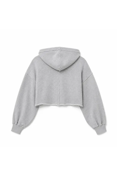 Women Spring Raw Edge V Neck Cropped Pullover Hoodie