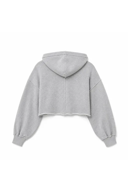 Women Spring Raw Edge V Neck Cropped Pullover Hoodie