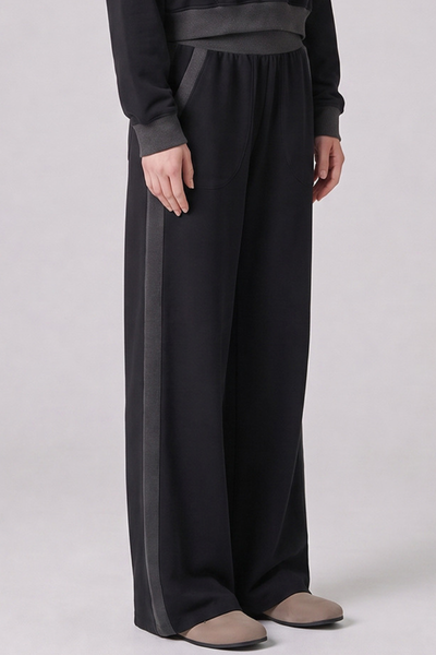 Women Fall 100% Cotton Wide Leg Raw Hem Pocket Sweatpants