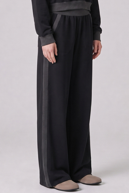 Women Fall 100% Cotton Wide Leg Raw Hem Pocket Sweatpants