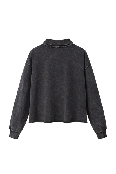 Unisex Fall Clothing Snow Wash Polo Collar Sweatshirt