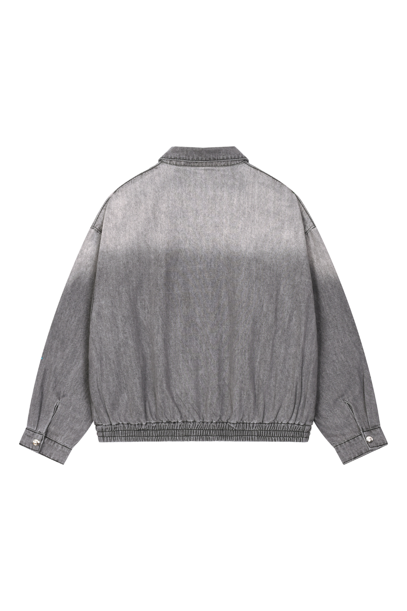 Men's Fall Gradient-Wash Vintage Denim Bomber Jacket