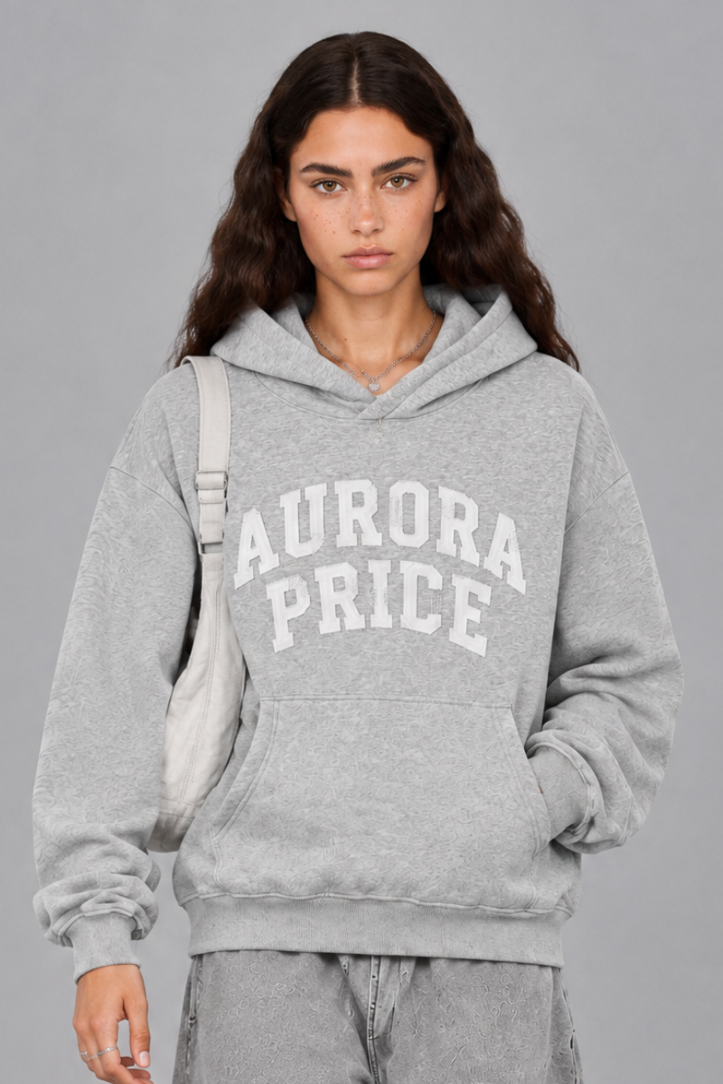 Women Fall Clothing Vintage Raw Edge Campus Applique Hoodie