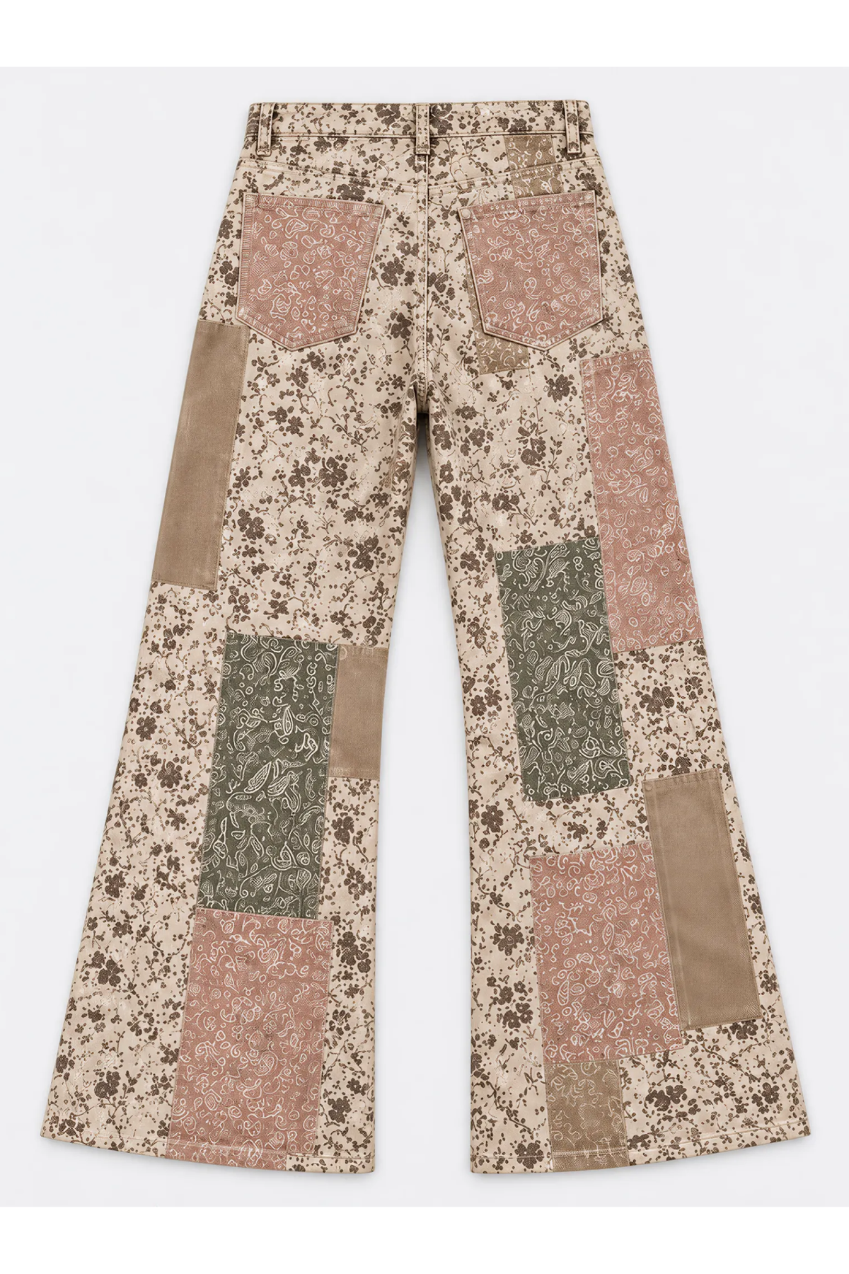 Women's Color Block Print High Waist Quilted Straight Jeans