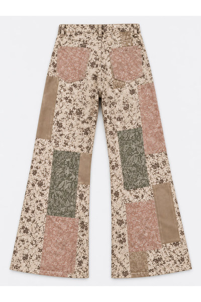 Women's Color Block Print High Waist Quilted Straight Jeans