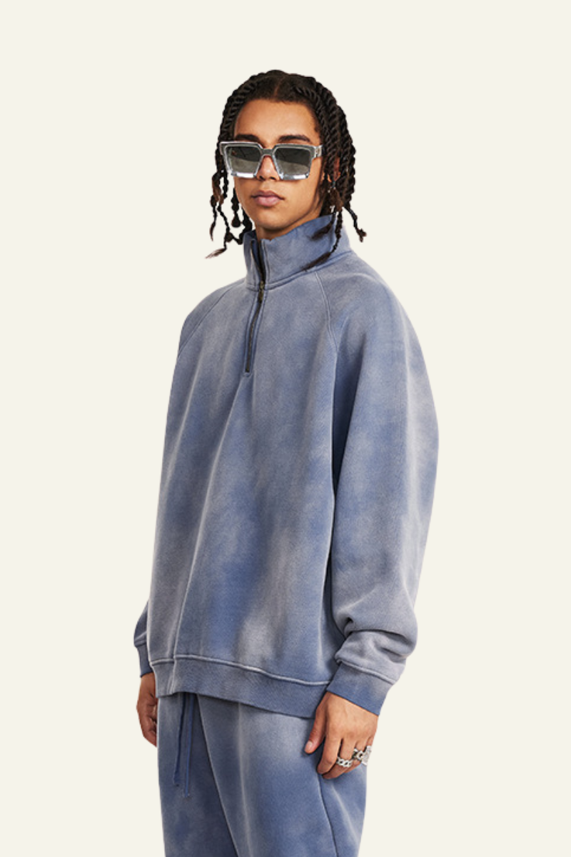 Men's Stand Collar Half Zipper Fleece-Lined Sweatshirt