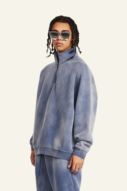 Men's Stand Collar Half Zipper Fleece-Lined Sweatshirt