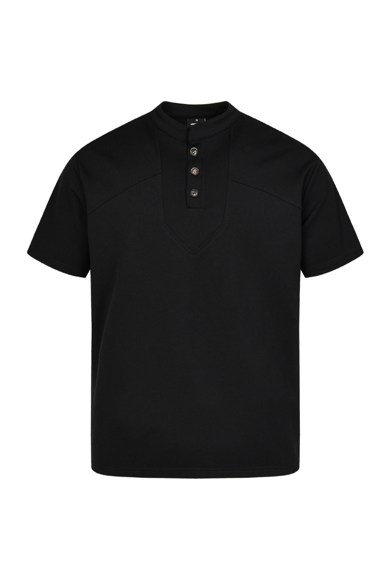 Men's Summer Set-in Henley Waffle Diagonal Stitch Tee