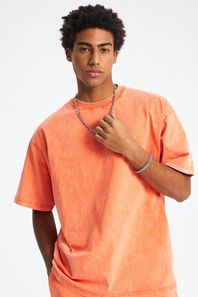 Men's Cotton Streetwear Wax-Dyed Washed Distressed T-shirt