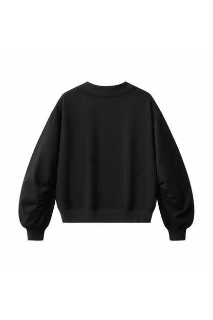 Women Fall V Neck Boxy Cropped Lantern Sleeve Sweatshirt