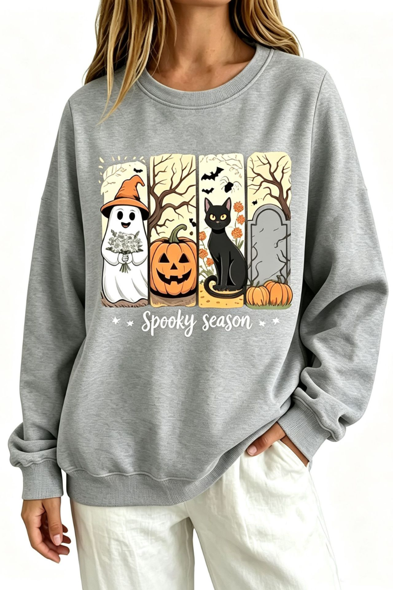Women Fall Clothing Halloween Spooky Ghost Cat Sweatshirt