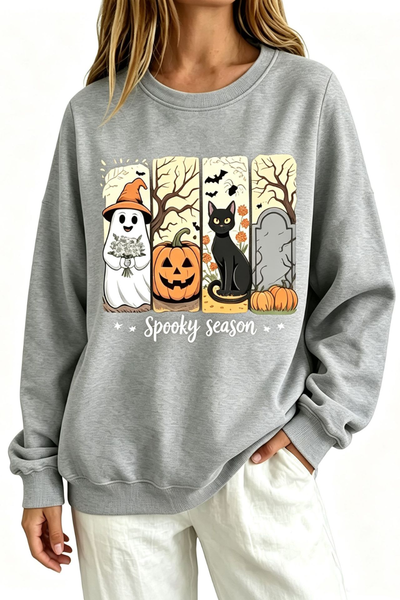 Women Fall Clothing Halloween Spooky Ghost Cat Sweatshirt