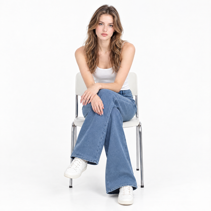 Women's High Waist Blue Stretch Wide Leg Jeans