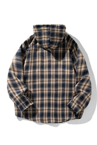 Men's Spring Vintage Hooded Plaid Button-Down Overshirt