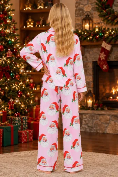 Women's Christmas Print Open Cardigan Pajama Loungewear Set