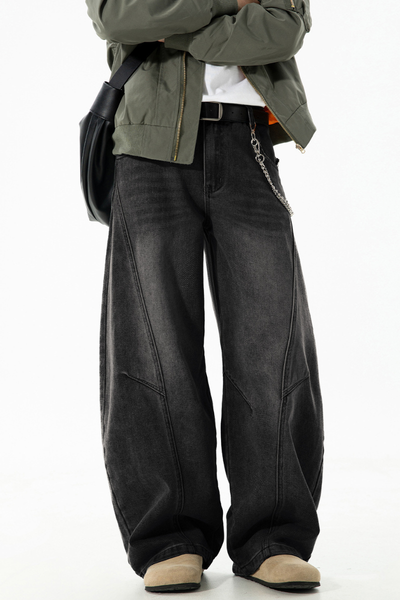 Men's Fall Curved Washed Structural Retro Straight Jeans