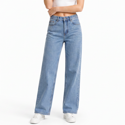 Women's High Waist Washed Straight Leg Jeans
