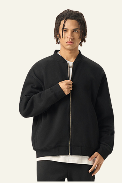 Men's Streetwear Stand Collar Fleece-Lined Zipper Jacket