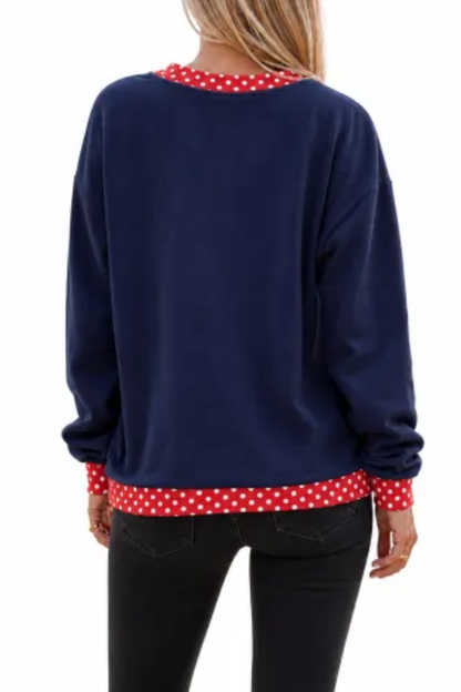 Women Fall Polka Dot Contrast Mock Neck Sweatshirt
