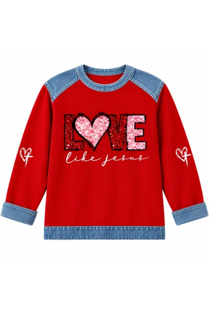 Women Fall Clothing Denim Plaid Patchwork Sweatshirt