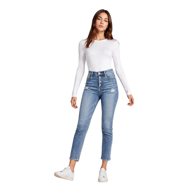 Women's High Waist Button Stretch Skinny Jeans