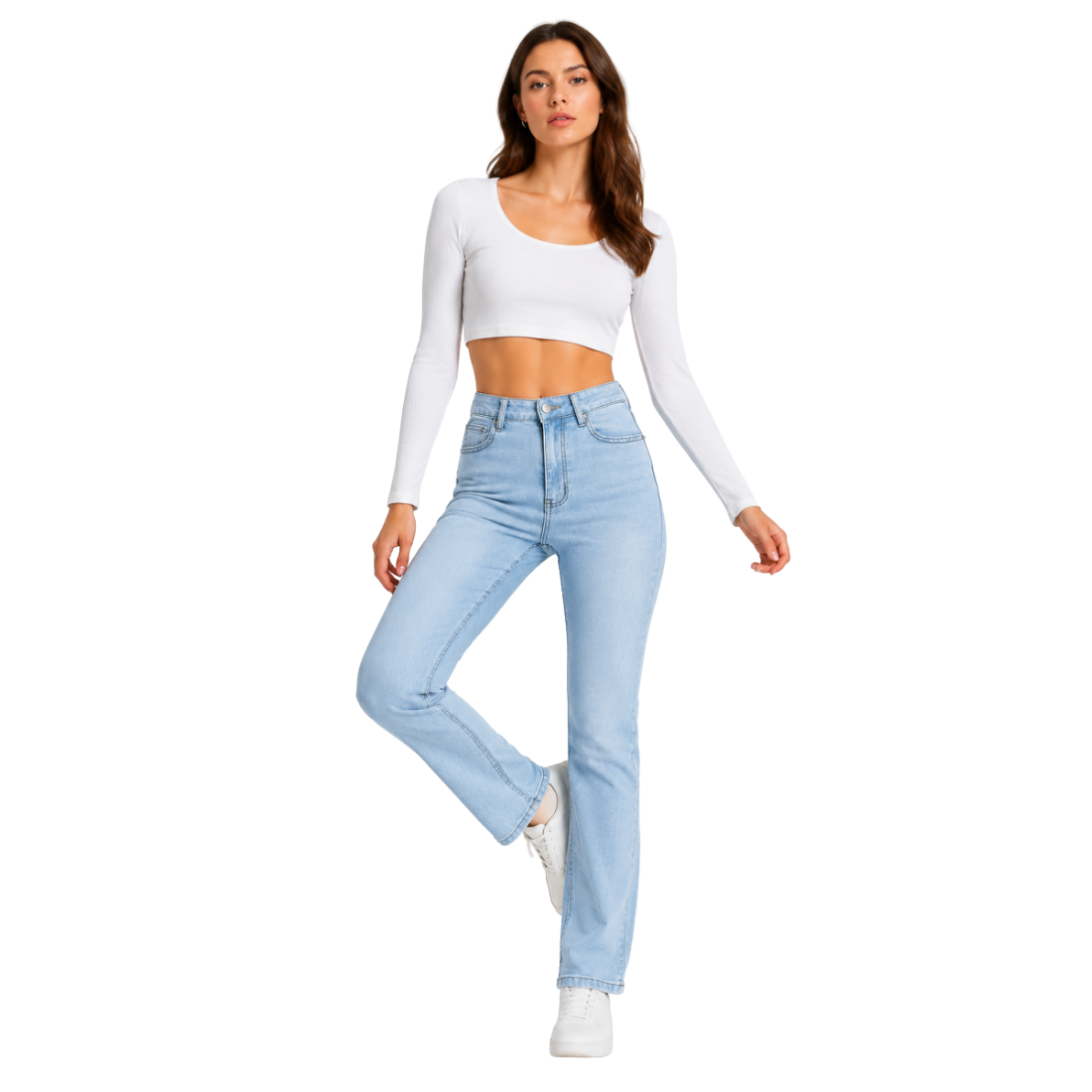 Women's Light Blue Wash Stretch Slim Straight Leg Jeans