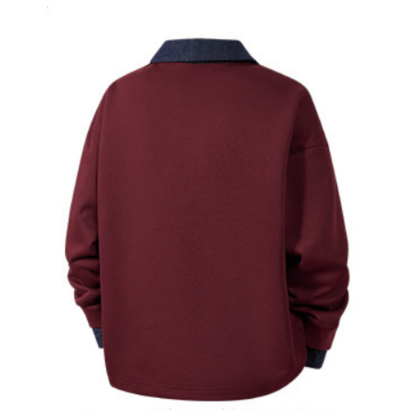Men's Spring Denim-Collar Half-Button Loose Polo Sweatshirt