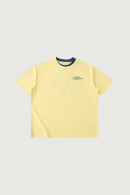 Men's Colorblock Double Collar Letter Print Oversized Tee