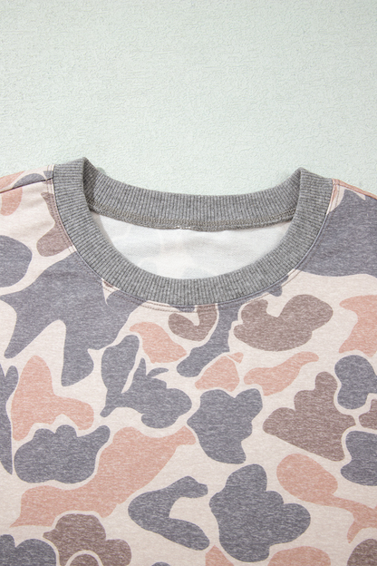 Women's Fall Camo Print Loose Long Sleeve Two Piece Set