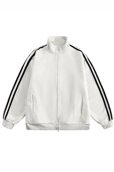 Unisex American Retro 3-Stripe Zip Hoodie - Oversized