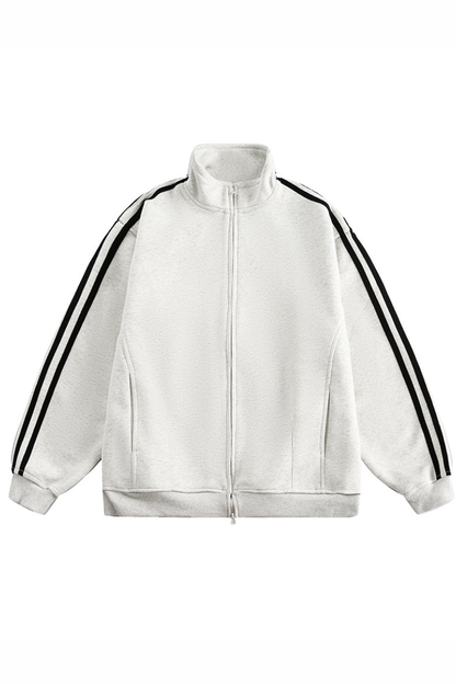 Unisex American Retro 3-Stripe Zip Hoodie - Oversized