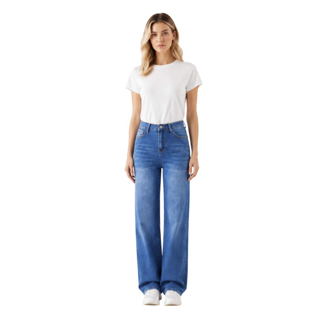 Women's Classic Blue Wash Relaxed High Waist Straight Jeans