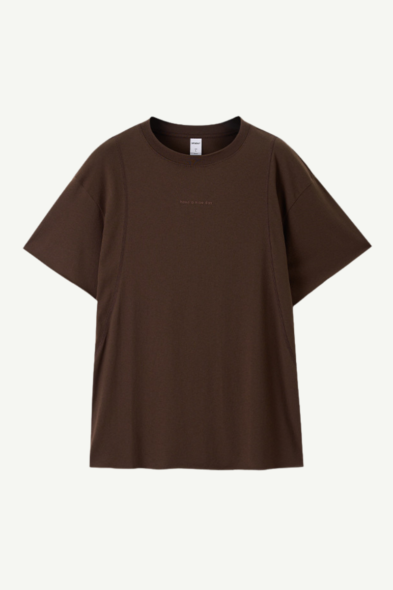 Men's Cotton-Linen Drop-Shoulder Tee w/FwdSideSeam & Sld Ltr