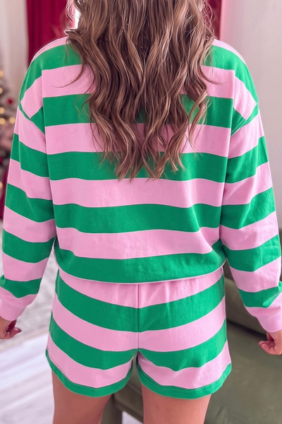 Women's Christmas Letter Stripe Color Block 2 Piece Set