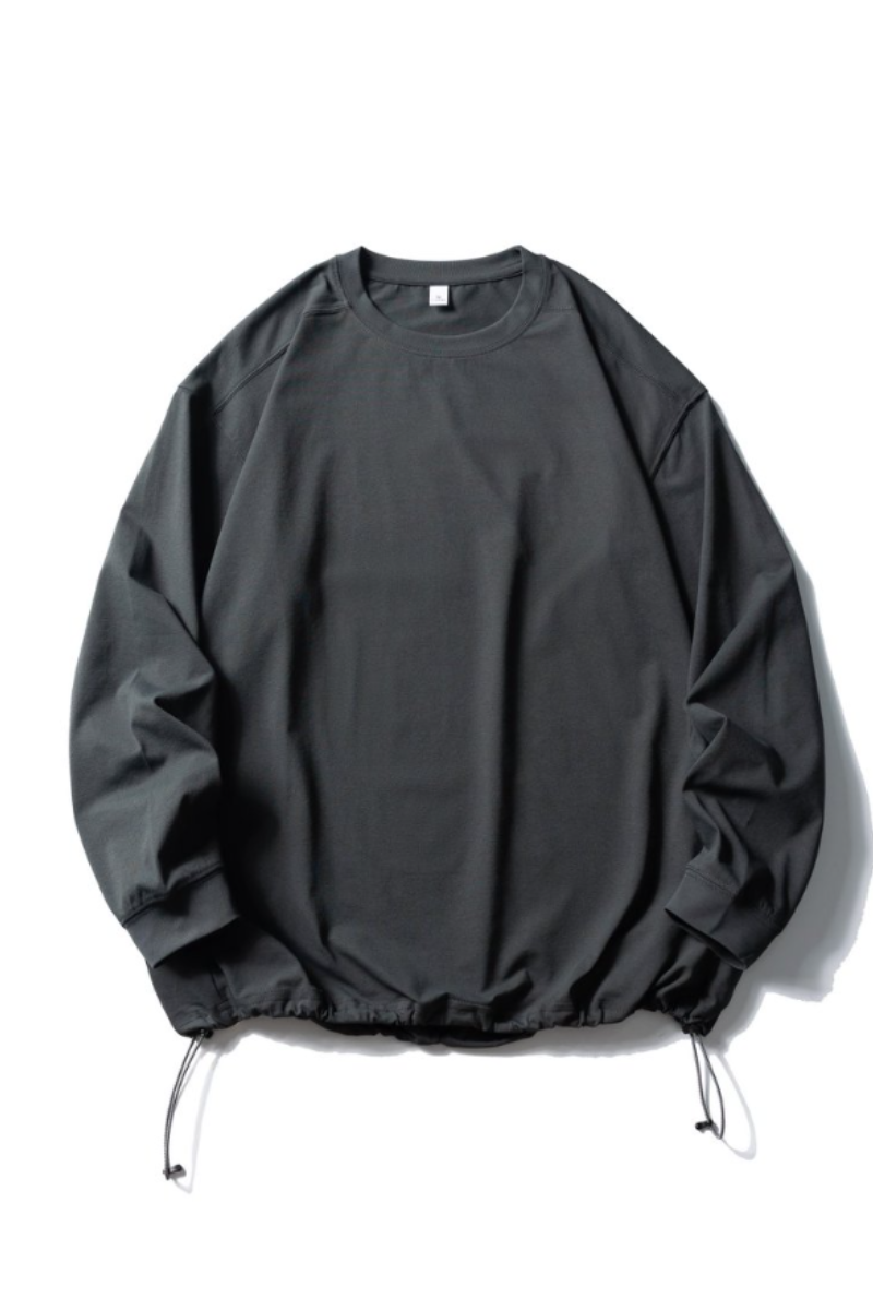 Men's Spring Drawstring-Hem Relaxed Long-Sleeve T-Shirt