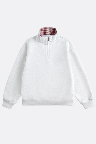 Unisex Spring Plaid Patchwork Half Zip Loose Hoodie