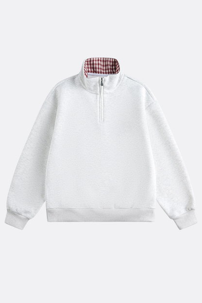 Unisex Spring Plaid Patchwork Half Zip Loose Hoodie