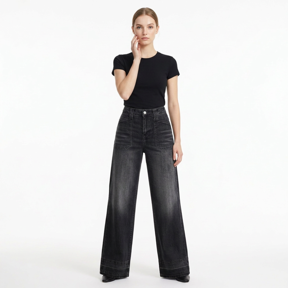 Women's Vintage Wash High Waist Wide Leg Jeans