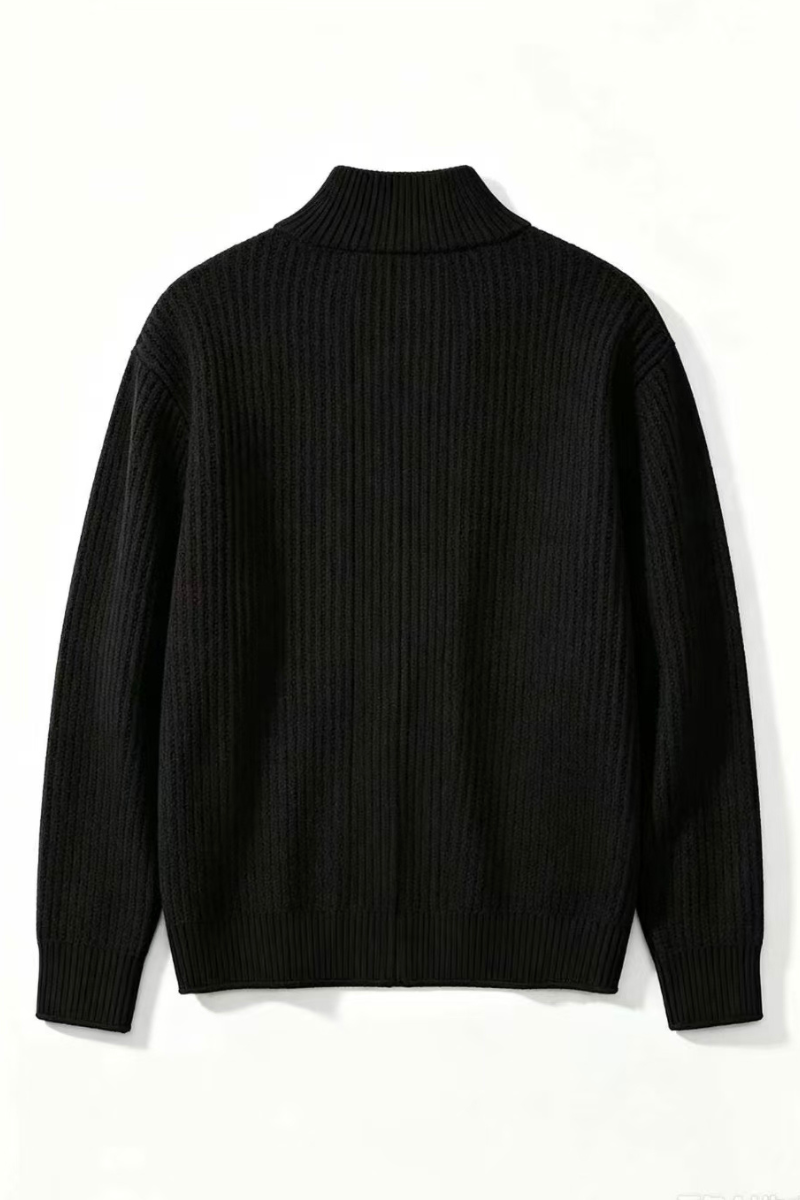 Men's Fall Winter Ribbed Mock-Neck Zip-Up Knit Cardigan